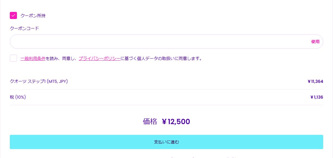 Fintokeiの購入画面のクーポンコード欄と価格