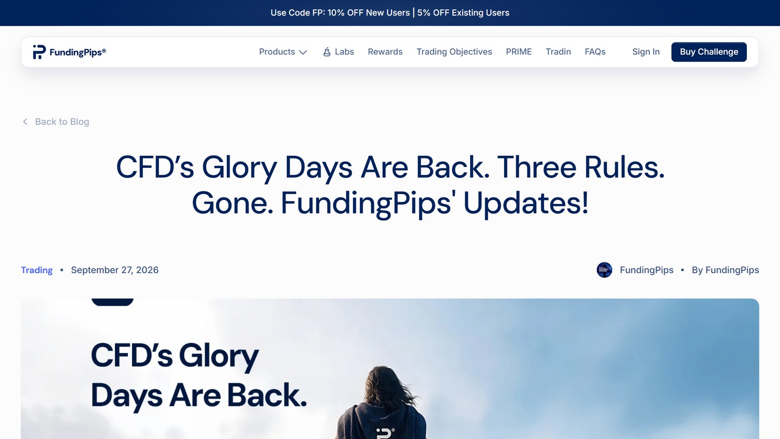FundingPips公式ブログのルール変更の告知画面